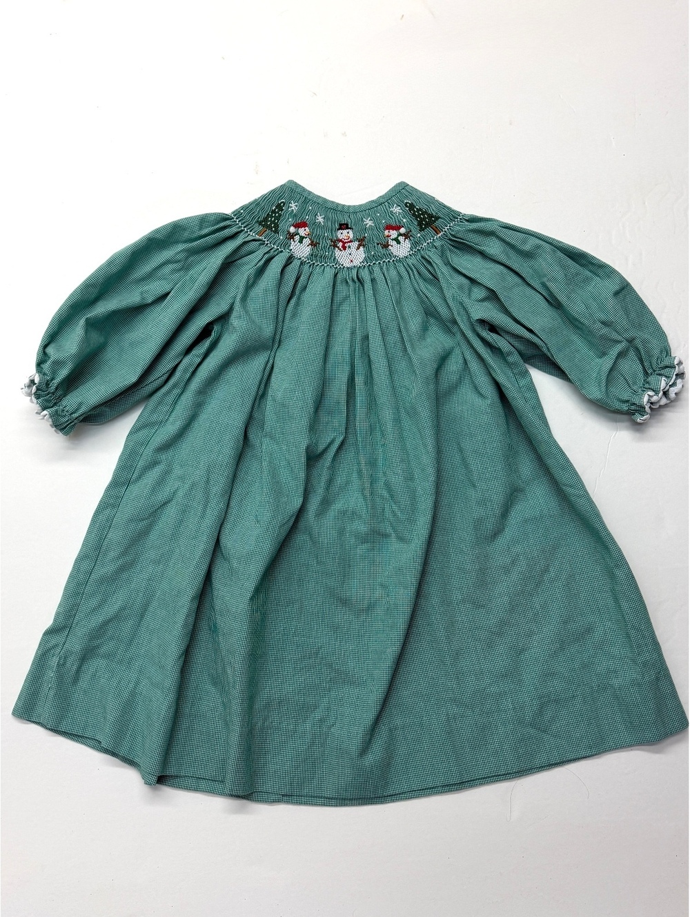 Be Mini Green Smocked Snowman Girls Bishop Dress 18M Holiday Christmas